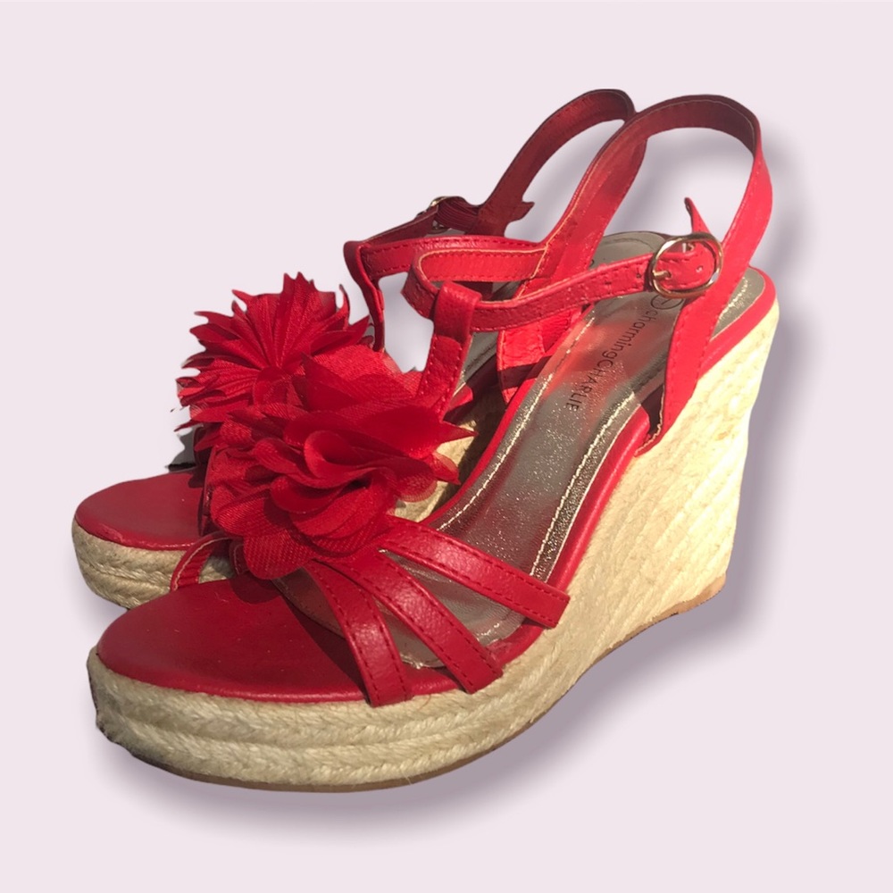 👠SALE 2/$12.00‼️ CharmingCHARLIE Women’s Red Sandal Wedge High Heels size 7